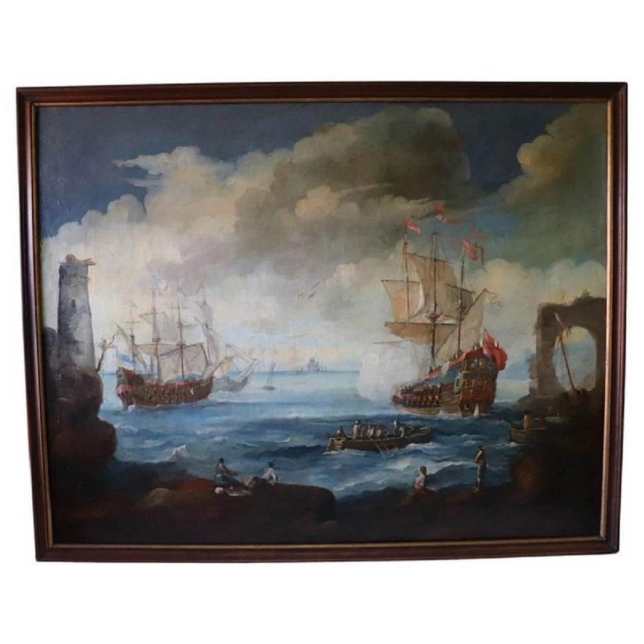 Coastal scene with galleons, oil on canvas, 18th century 1