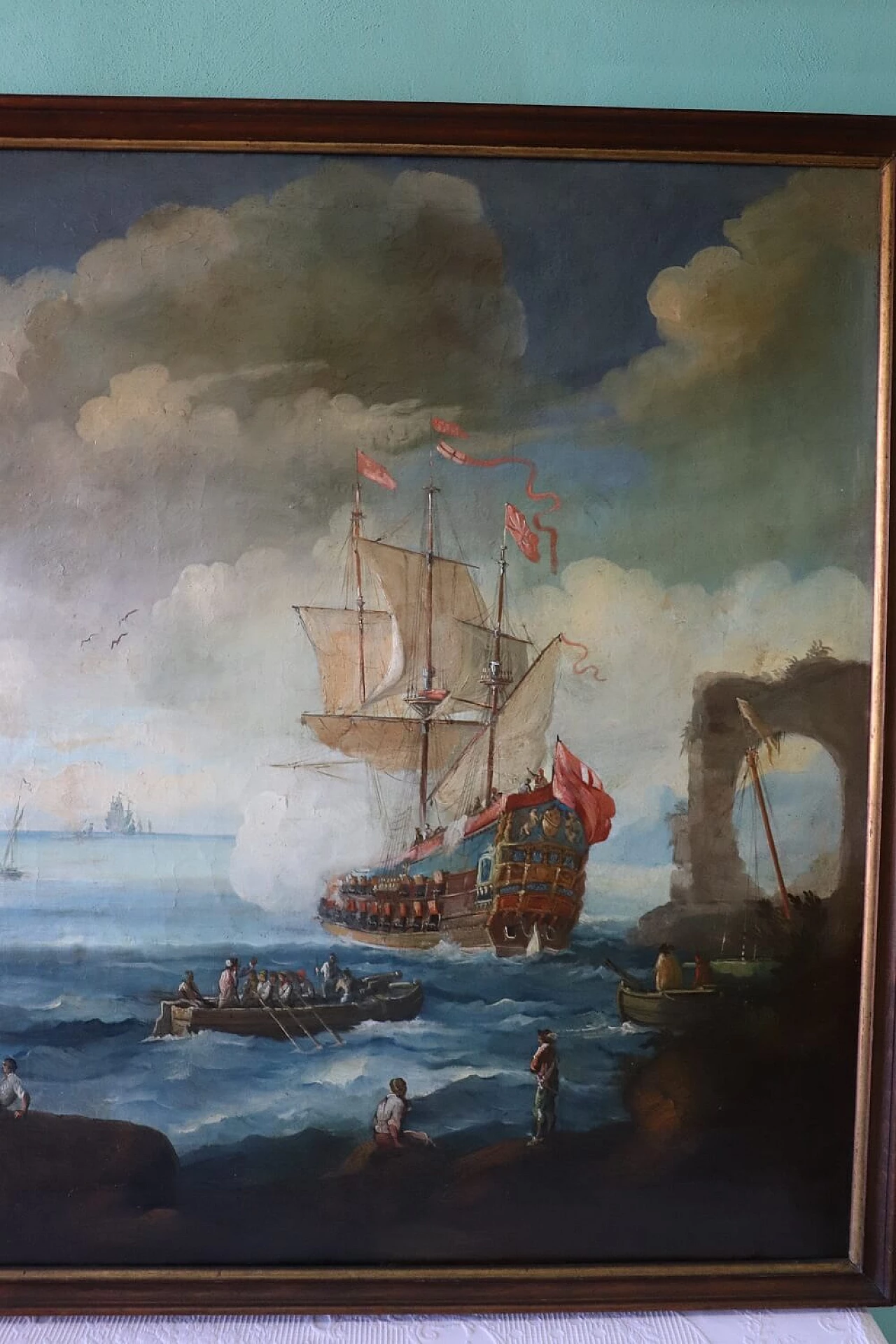 Coastal scene with galleons, oil on canvas, 18th century 6