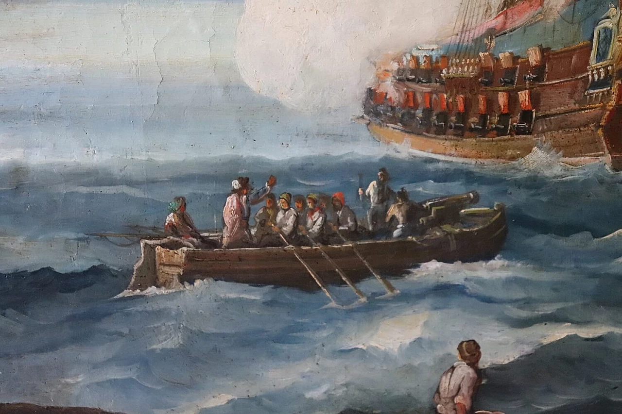 Coastal scene with galleons, oil on canvas, 18th century 10