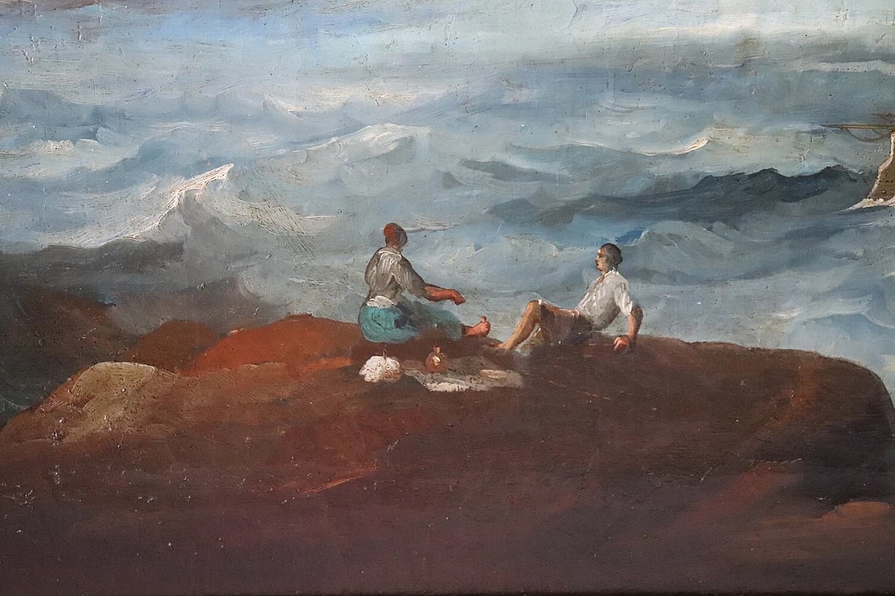 Coastal scene with galleons, oil on canvas, 18th century 11