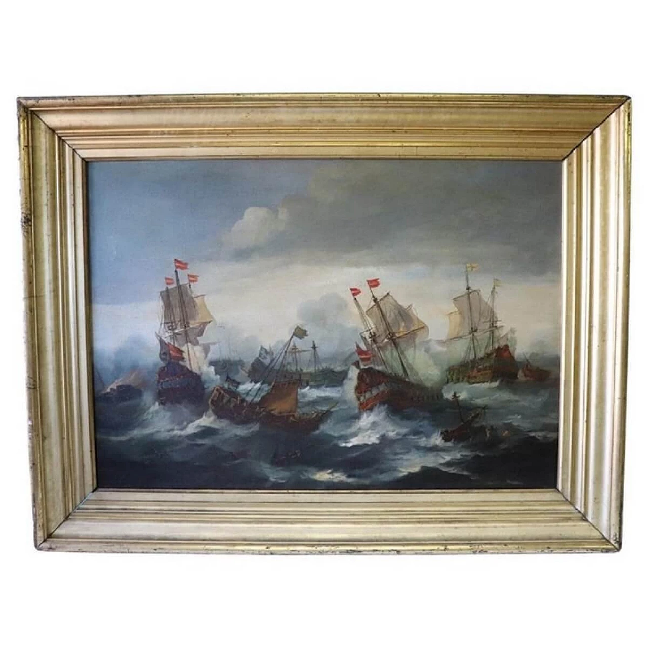 Battaglia tra galeoni, dipinto a olio su tela, inizio '800 1