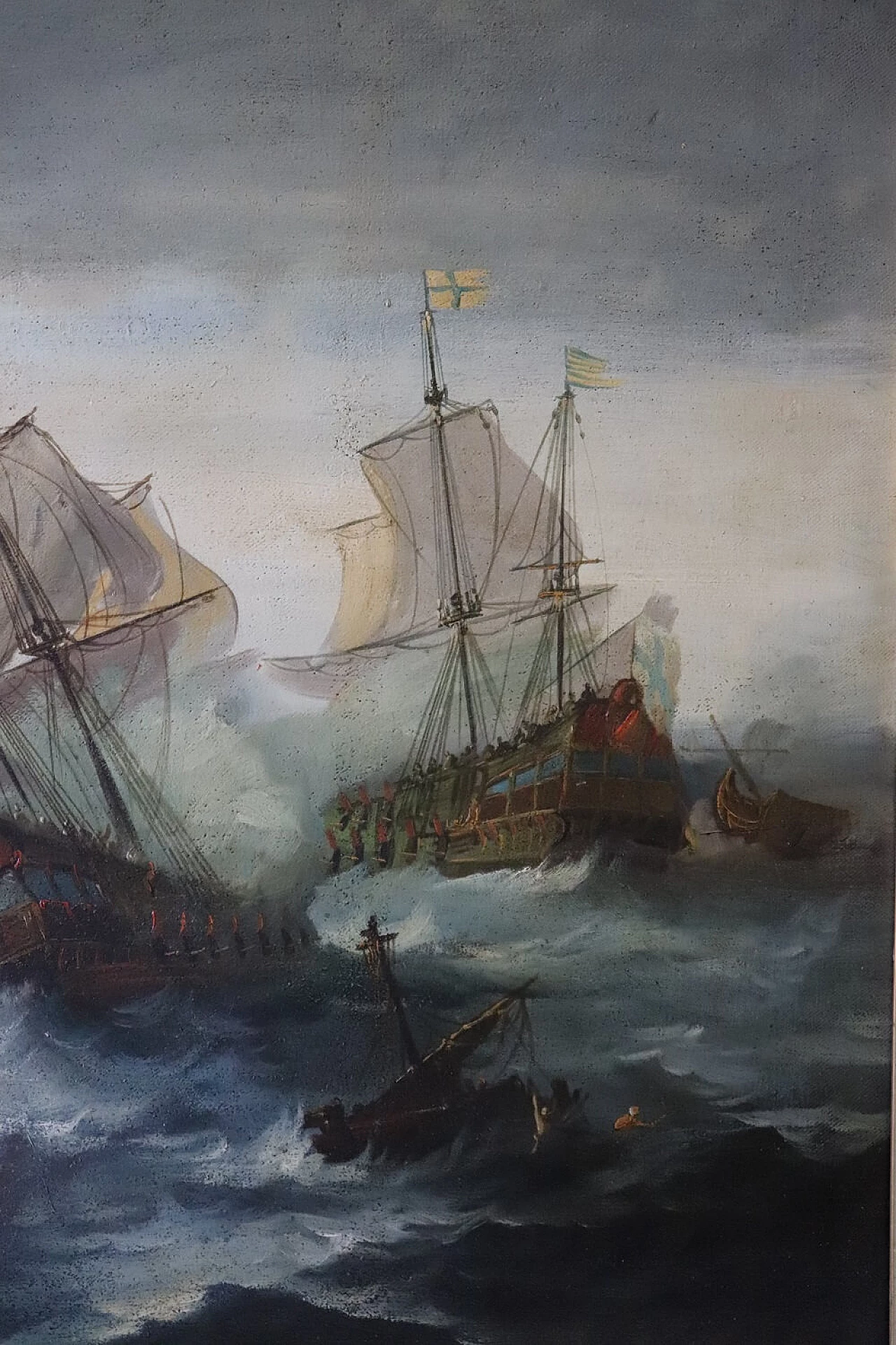 Battaglia tra galeoni, dipinto a olio su tela, inizio '800 4