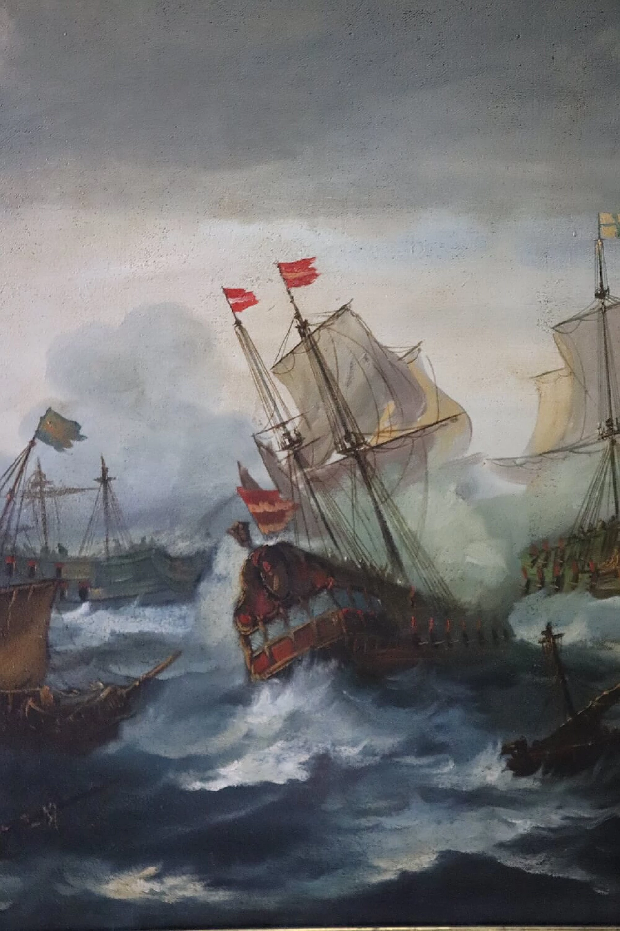 Battaglia tra galeoni, dipinto a olio su tela, inizio '800 5