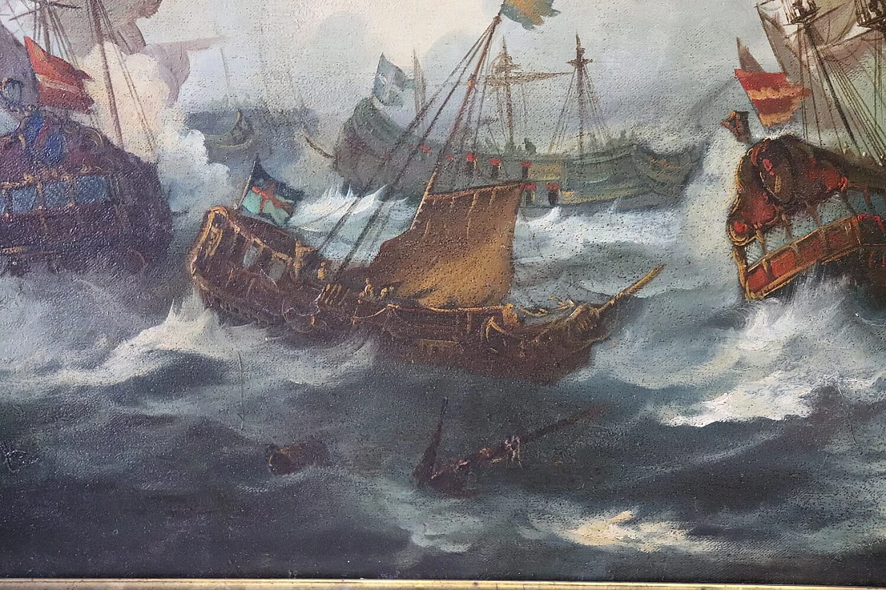 Battaglia tra galeoni, dipinto a olio su tela, inizio '800 6