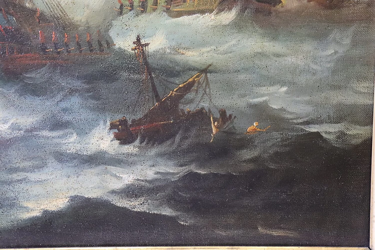 Battaglia tra galeoni, dipinto a olio su tela, inizio '800 7