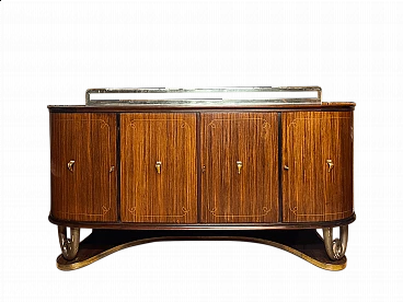 Mahogany, wood, brass and glass sideboard in the style of Paolo Buffa, 1950s