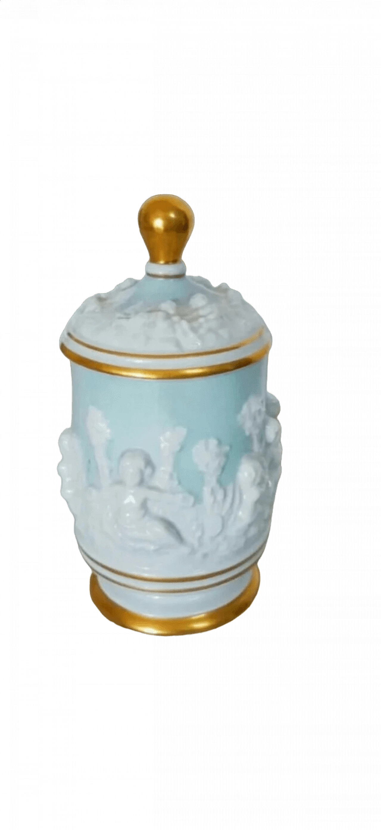 Light blue Capodimonte ceramic vase with lid, 1950s 8