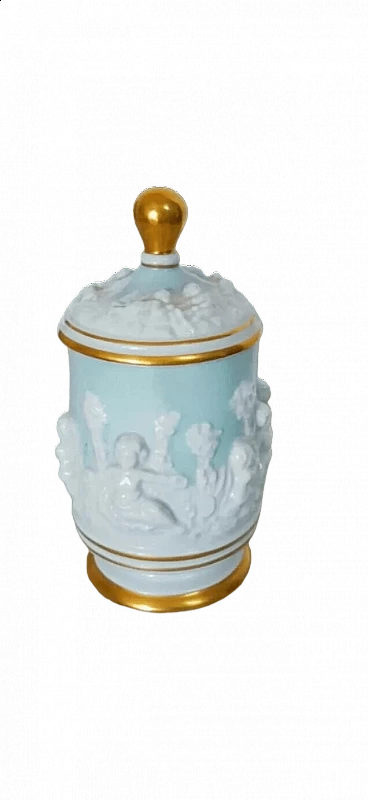Light blue Capodimonte ceramic vase with lid, 1950s