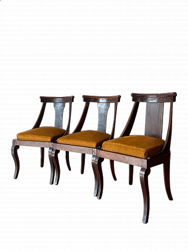 3 Empire gondola chairs in mahogany and fabric, late 19th century