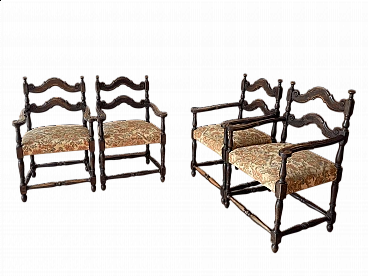 4 Armchairs in walnut and fabric, early 20th century