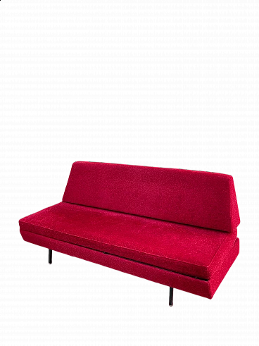 Metal and red fabric sofa bed, 1950s