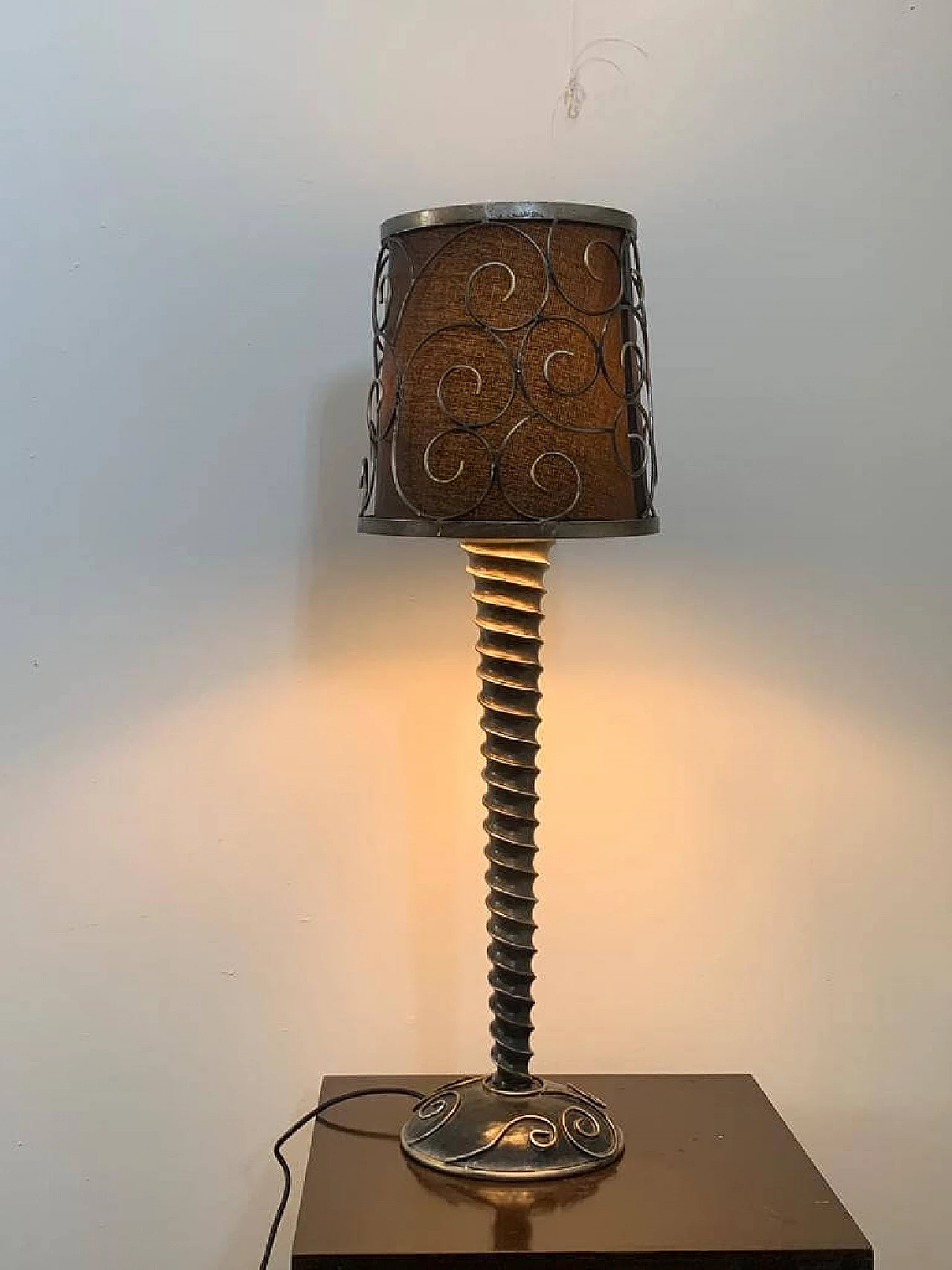 Brutalist table lamp with metal details, 1980s 1