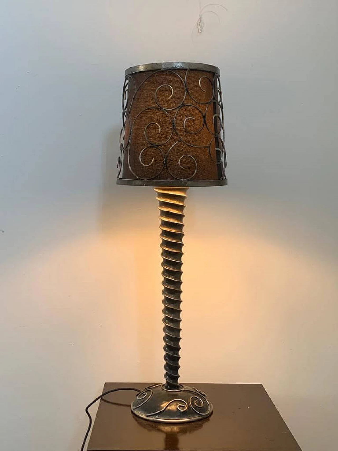 Brutalist table lamp with metal details, 1980s 2