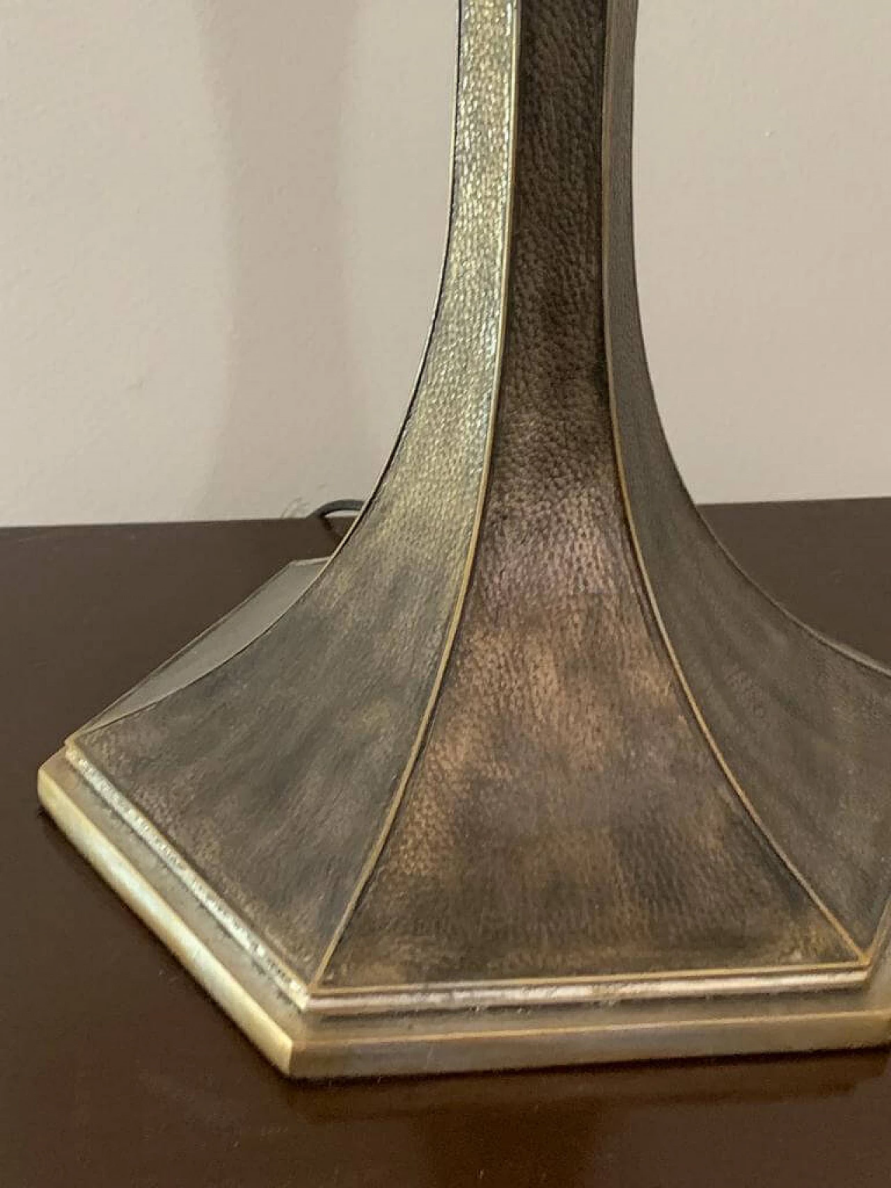 Brutalist metal table lamp with leatherette shade, 1980s 3