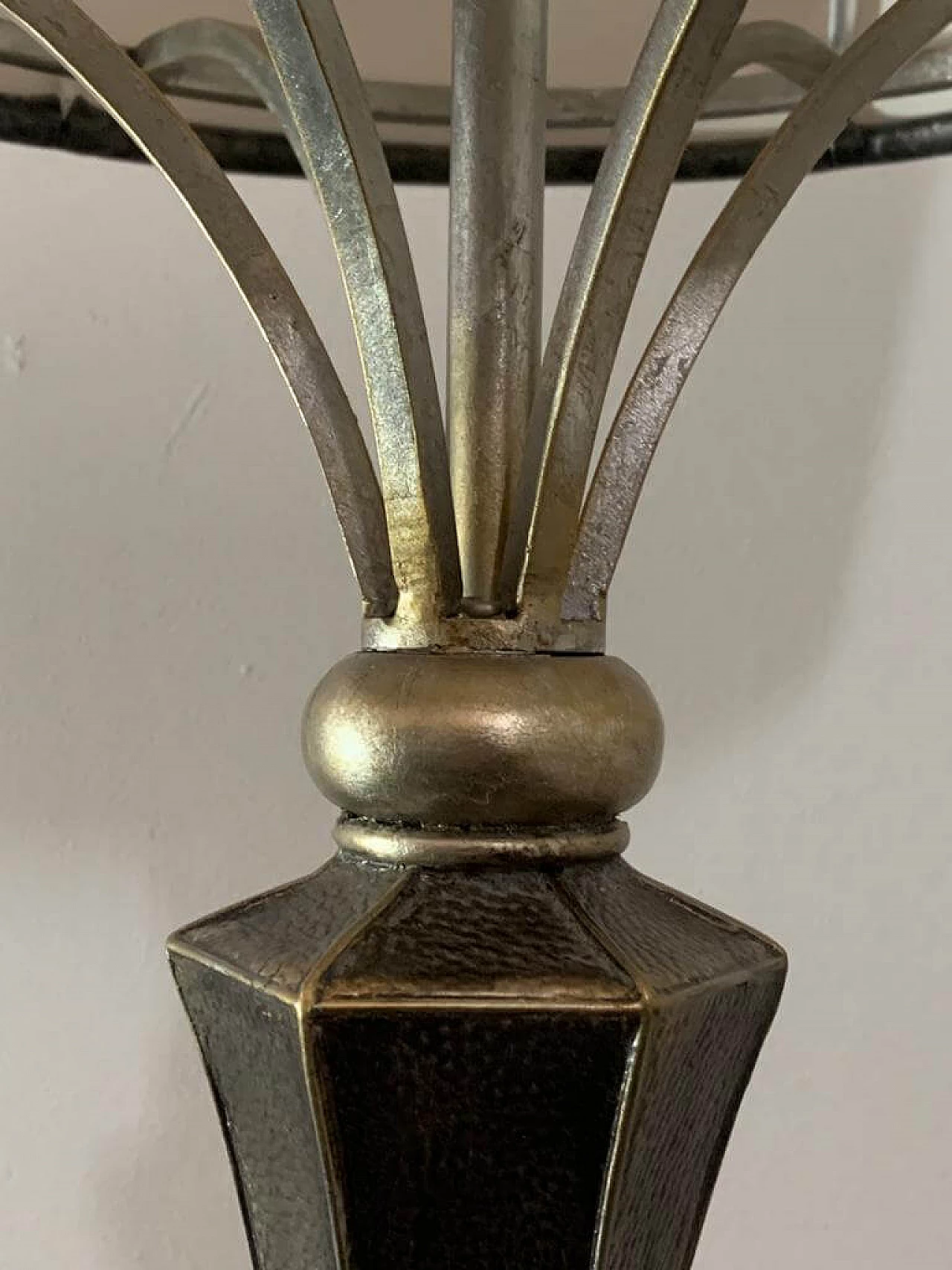 Brutalist metal table lamp with leatherette shade, 1980s 8
