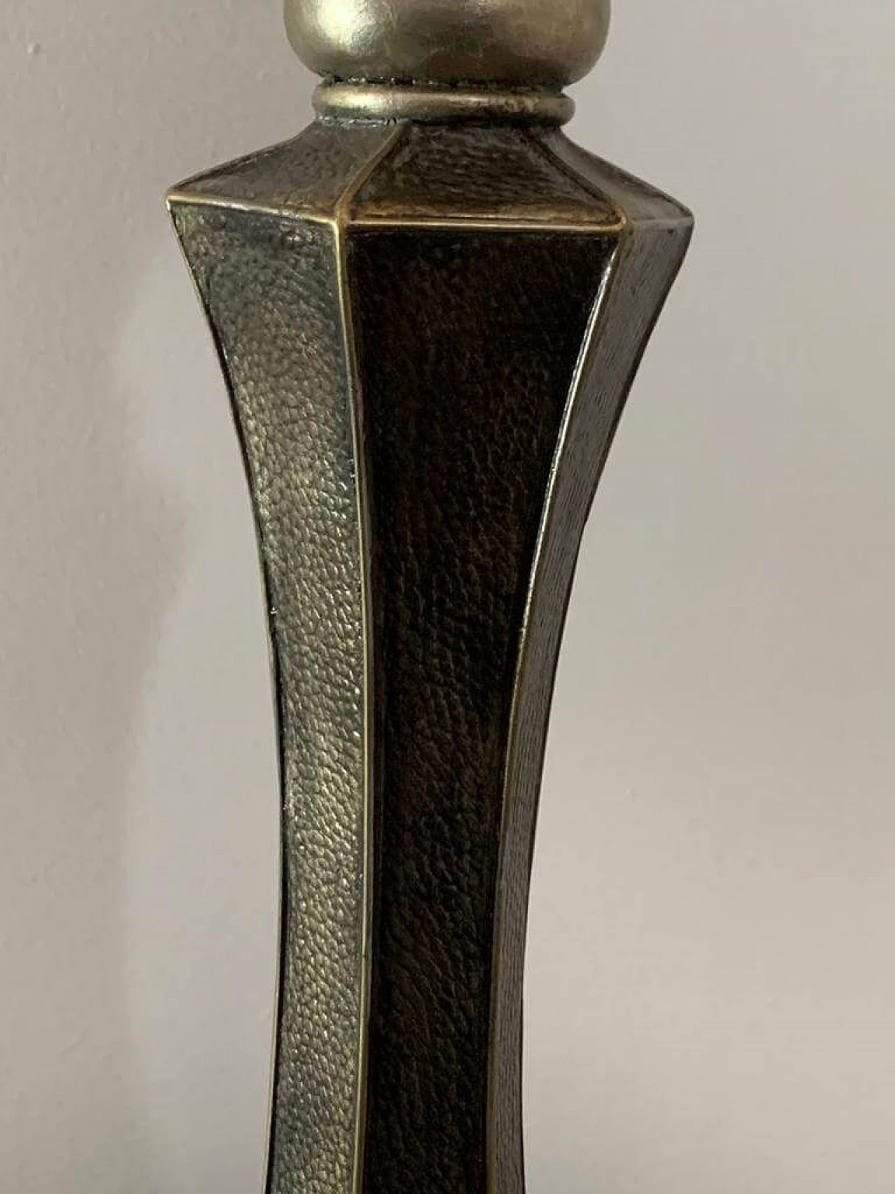 Brutalist metal table lamp with leatherette shade, 1980s 9