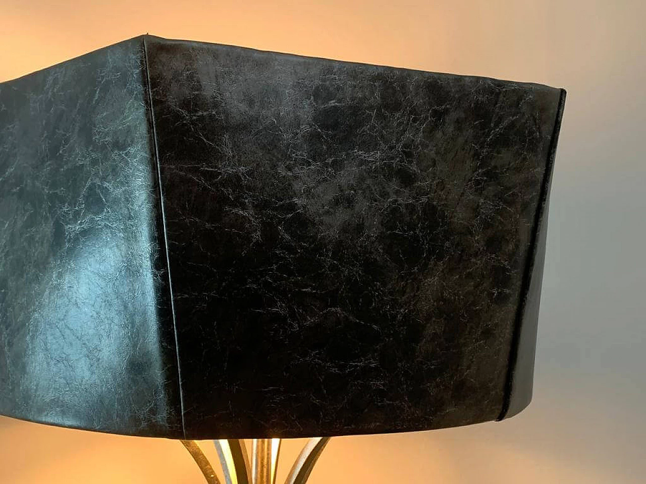 Brutalist metal table lamp with leatherette shade, 1980s 10