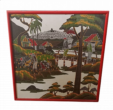 Stampa su stoffa batik orientale, anni '70