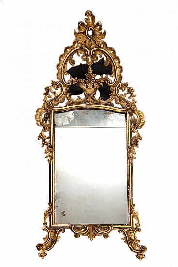 Specchiera Luigi XV napoletana in legno dorato e intagliato, '700