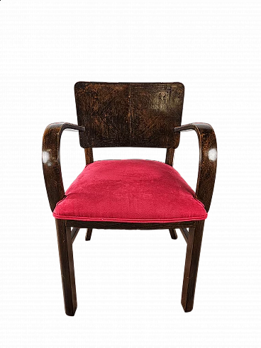 Armchair in briarwood and fabric, 1940s