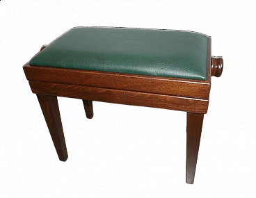 Walnut-stained beech and eco-leather piano stool, 1990s