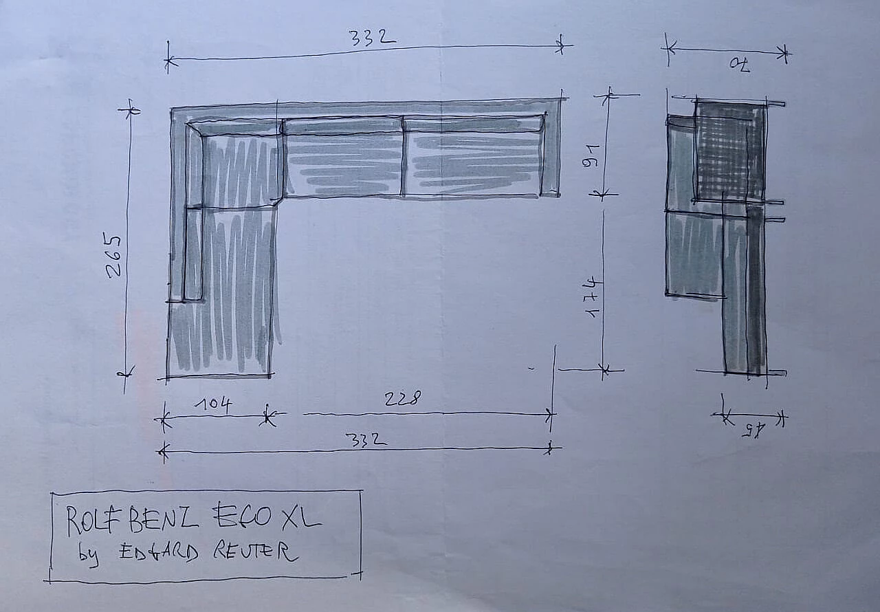 Ego XL grey-green textured cotton sofa by Edgar Reuter for Rolf Benz 9