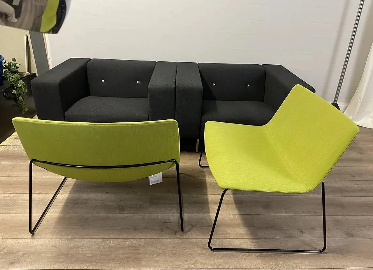 Pair of Catifa 80 armchairs in apple green fabric by Studio LAM for Arper 1