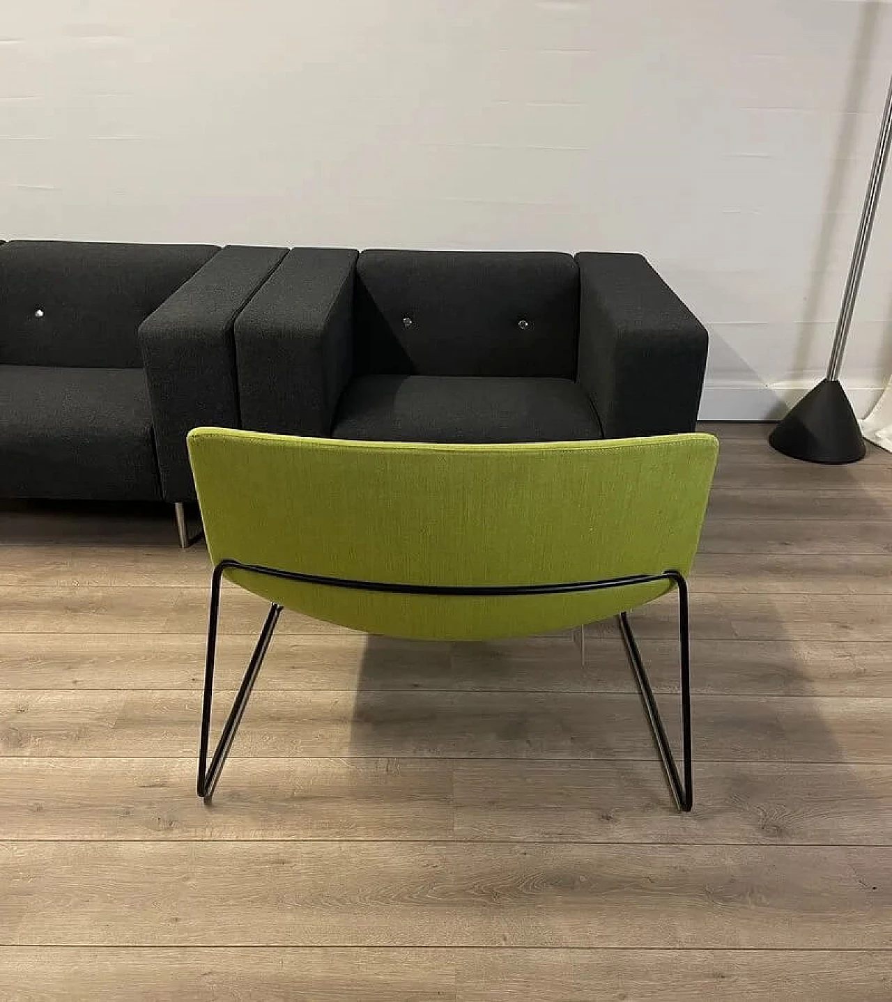 Pair of Catifa 80 armchairs in apple green fabric by Studio LAM for Arper 4