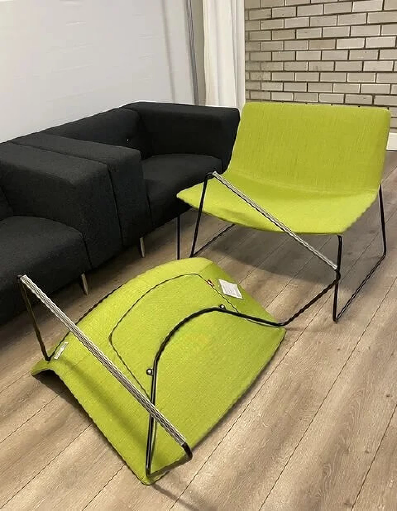 Pair of Catifa 80 armchairs in apple green fabric by Studio LAM for Arper 10