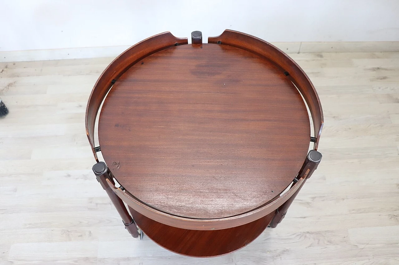 Round teak bar trolley with wheels, 1950s 5