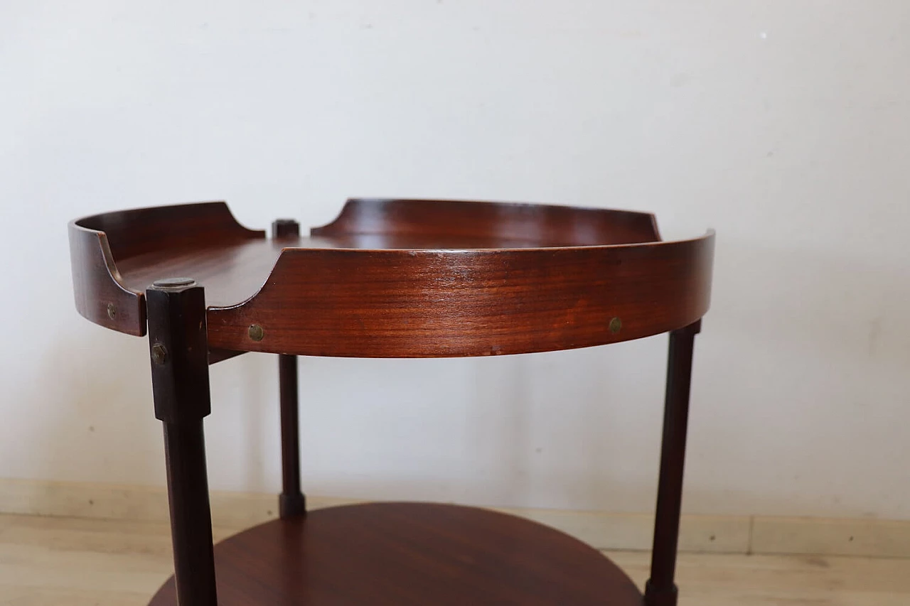 Round teak bar trolley with wheels, 1950s 6