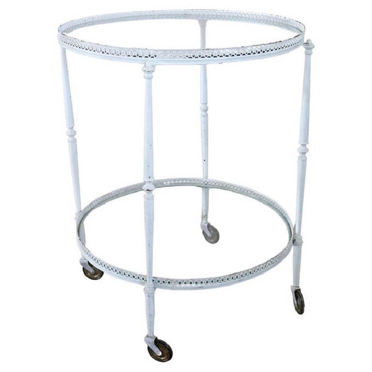 Round white lacquered brass and glass bar cart, 1980s 1
