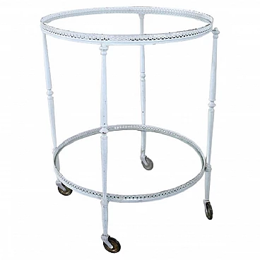 Round white lacquered brass and glass bar cart, 1980s