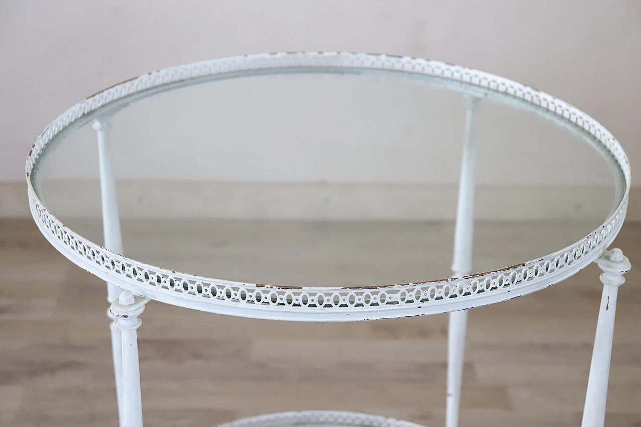 Round white lacquered brass and glass bar cart, 1980s 3