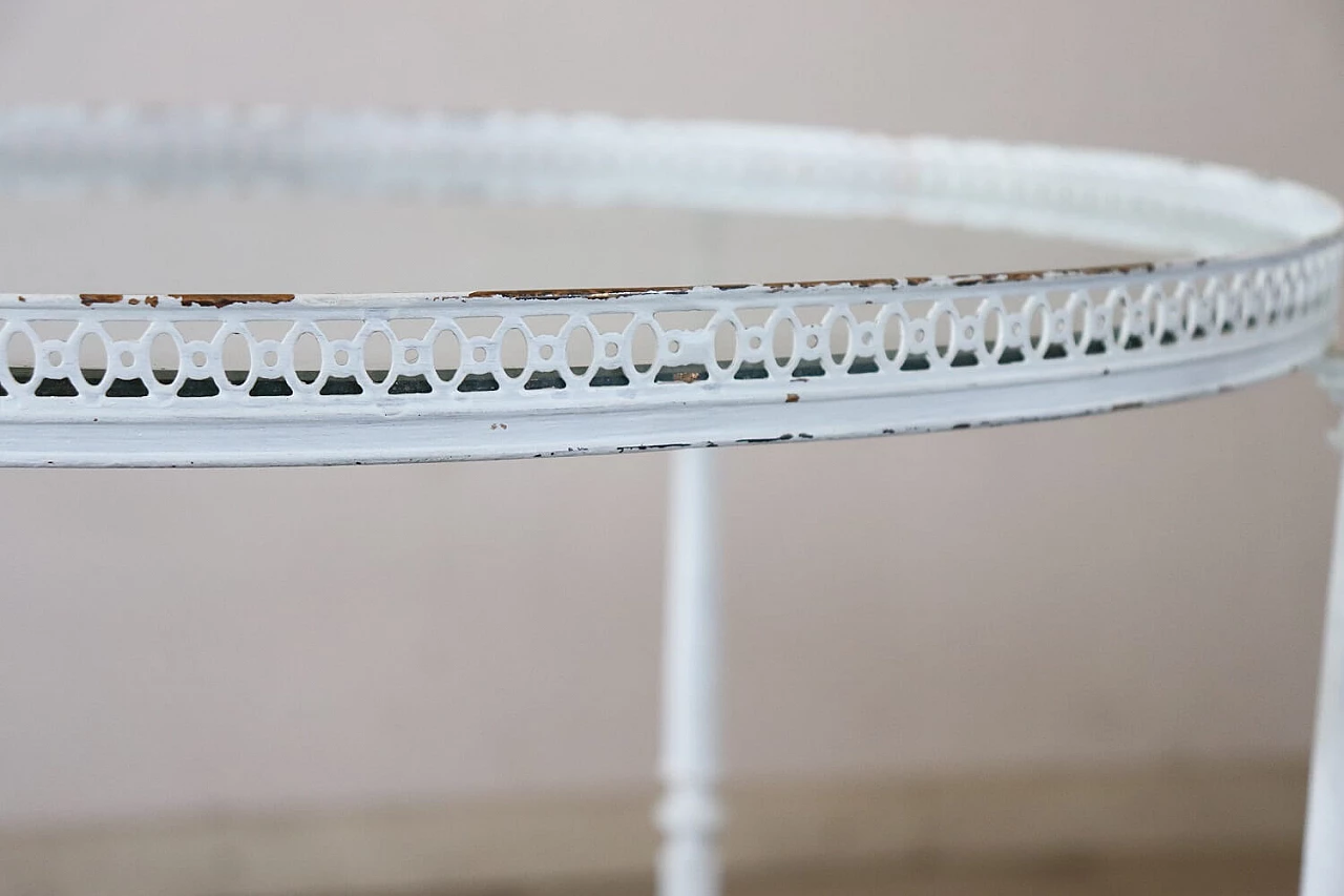 Round white lacquered brass and glass bar cart, 1980s 5