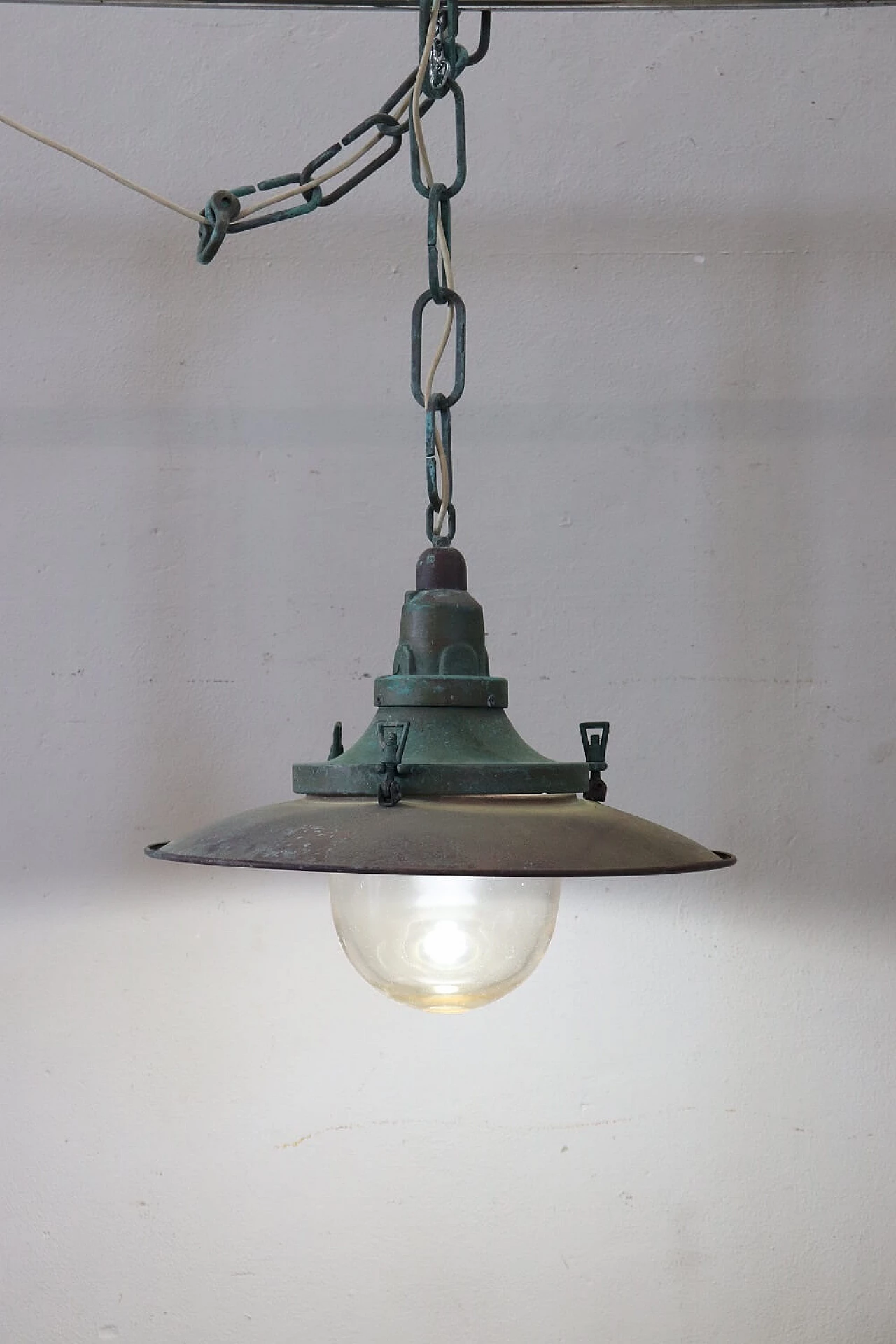 Copper and glass nautical hanging lamp, 1920s 2