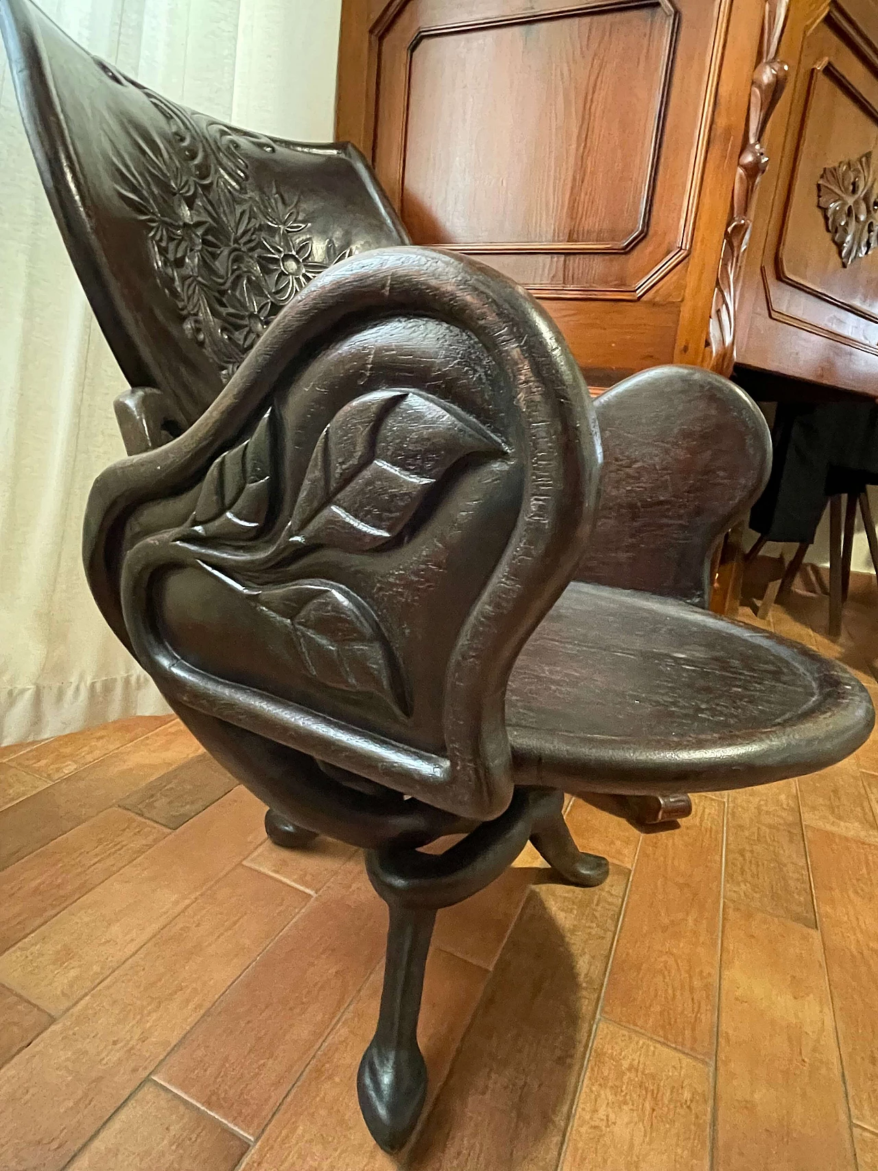 Coppia di poltrone Art Nouveau in teak, inizio '900 7