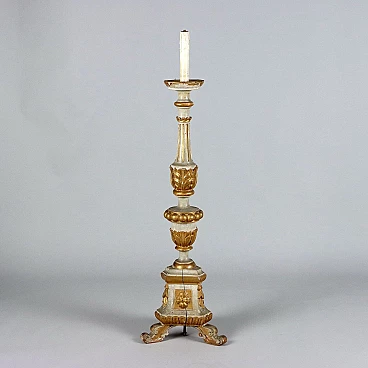 Eclectic carved, lacquered and gilded wood torch holder, mid-19th century