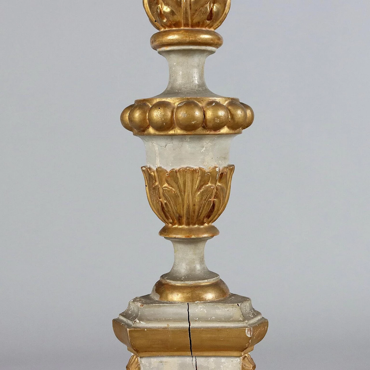 Eclectic carved, lacquered and gilded wood torch holder, mid-19th century 5