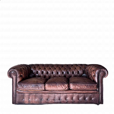 English tobacco leather Chesterfield sofa, early 20th century