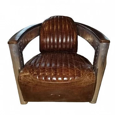 Leather and chromed steel Aviator armchair, 1980s