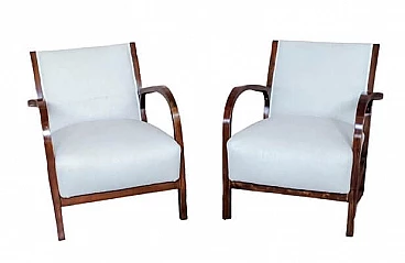 Pair of Art Nouveau beech and white fabric armchairs, late 19th century