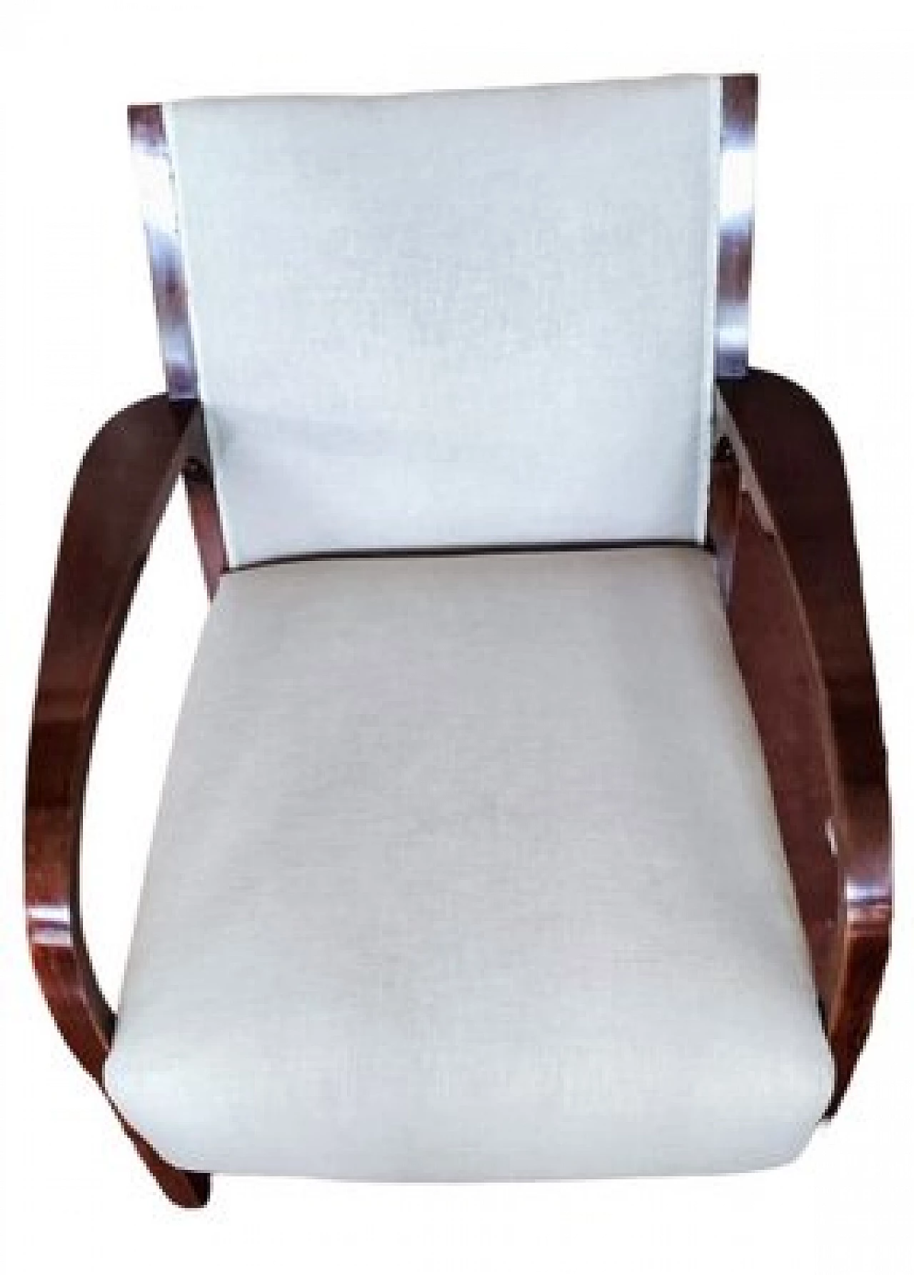 Coppia di poltrone Art Nouveau in faggio e tessuto bianco, fine '800 3