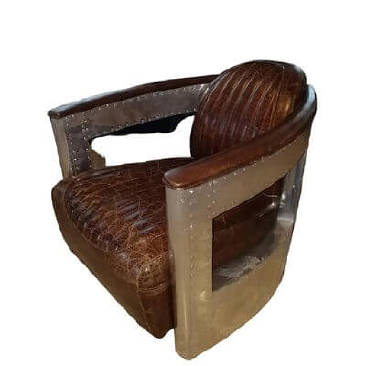 Poltrona Aviator in pelle e acciaio cromato, anni '80 4