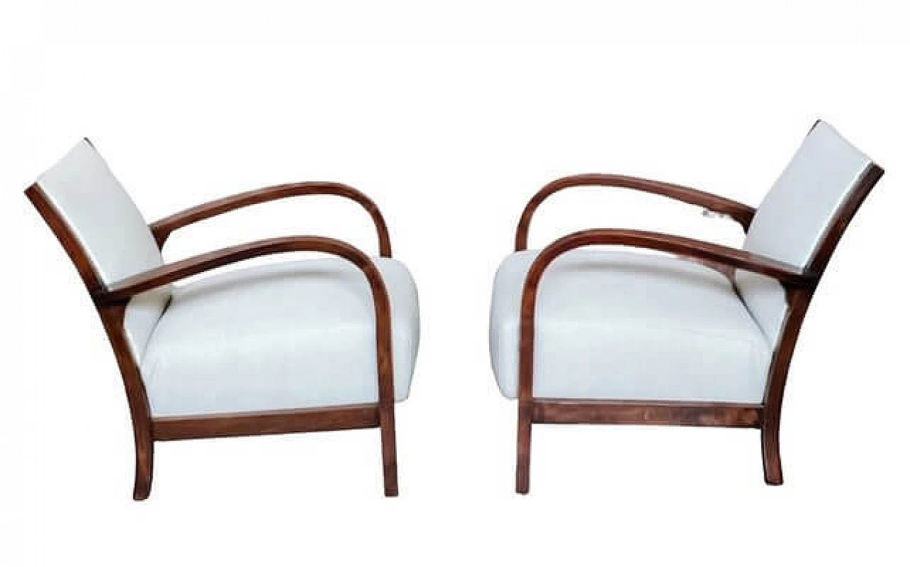 Coppia di poltrone Art Nouveau in faggio e tessuto bianco, fine '800 6