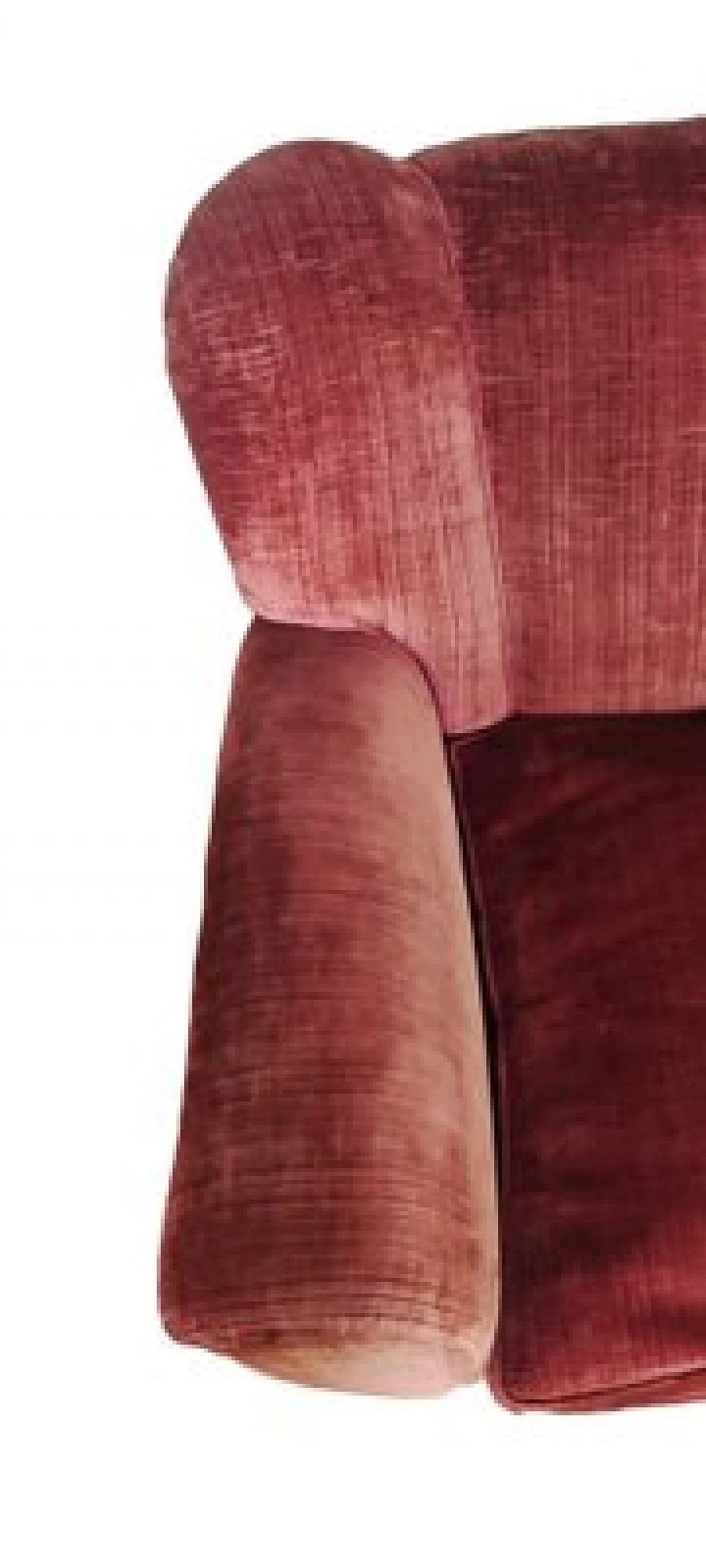 Pair of wood and red velvet armchairs, 1950s 12