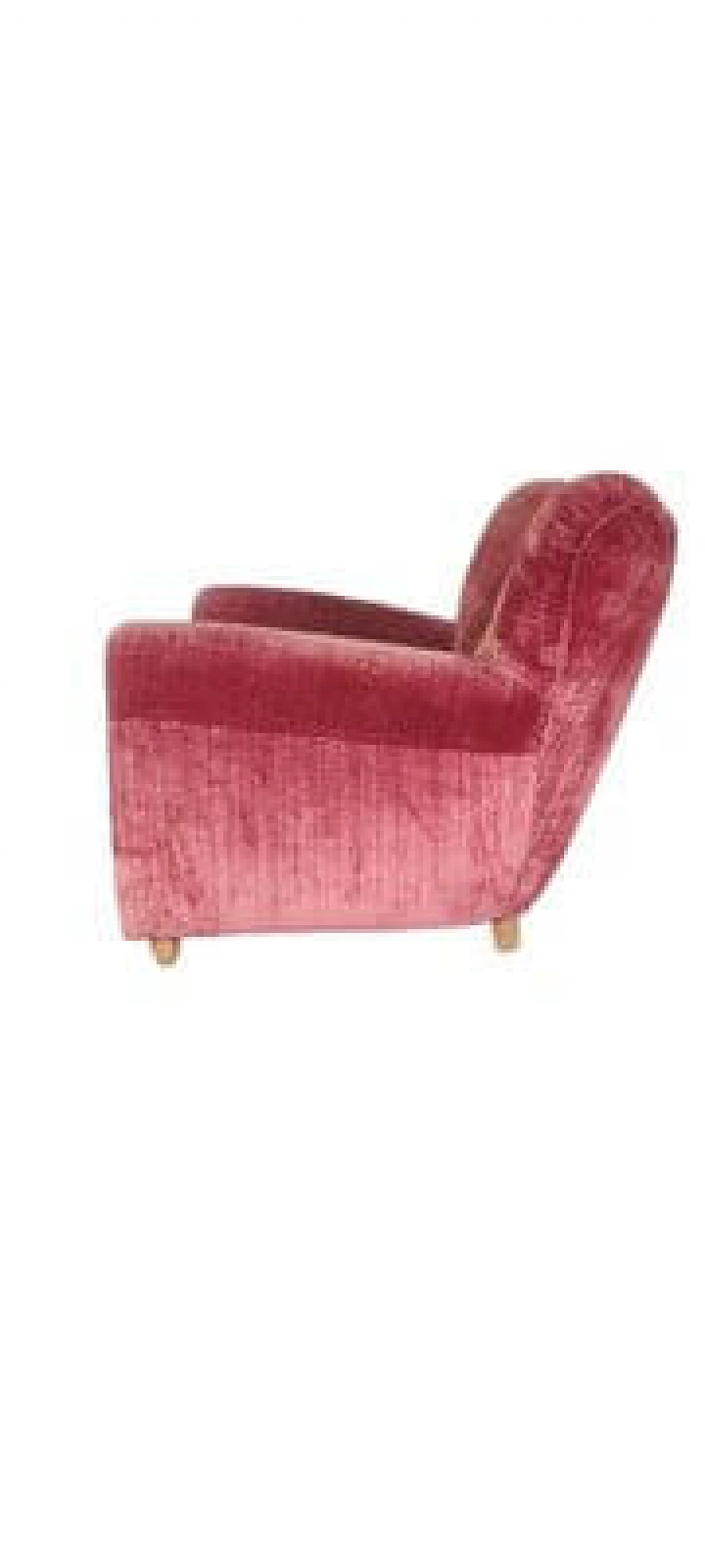 Pair of wood and red velvet armchairs, 1950s 17