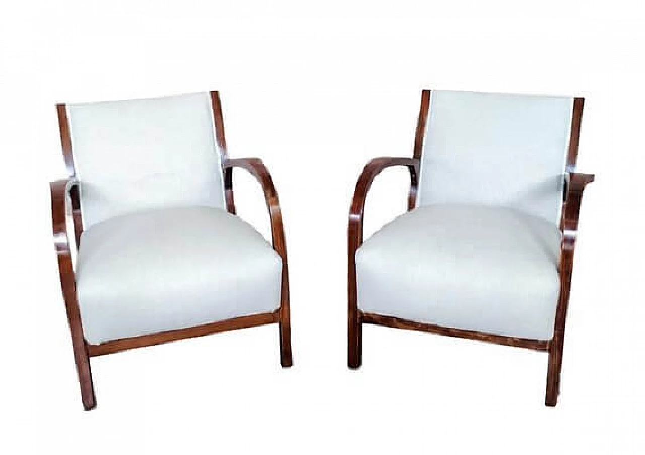 Coppia di poltrone Art Nouveau in faggio e tessuto bianco, fine '800 23