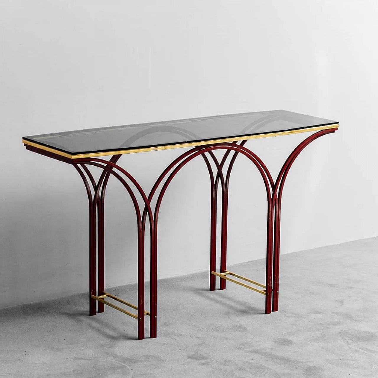 Entrance console table in metal and smoked glass, 1970s 1