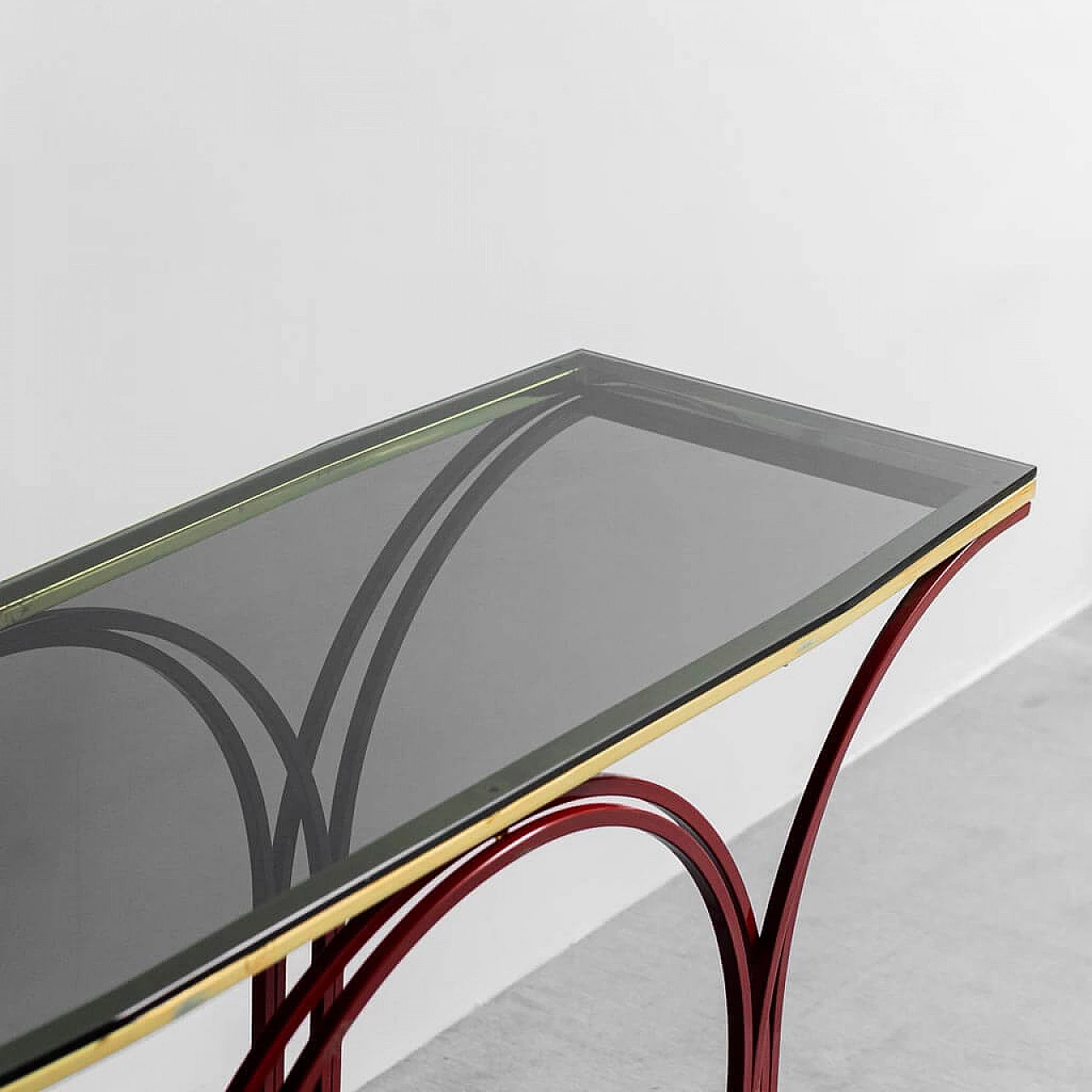 Entrance console table in metal and smoked glass, 1970s 2